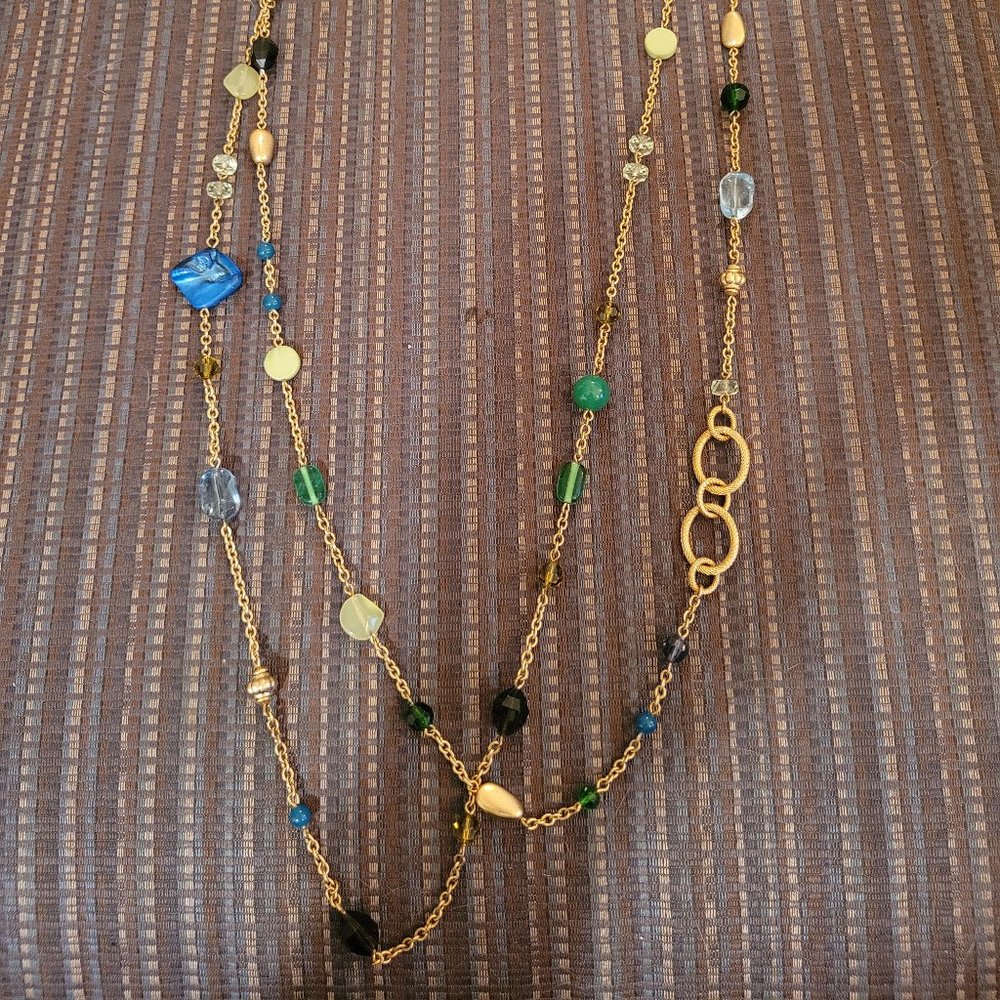 LIA SOPHIA 'Aruba' Gold & Multi Color Beaded Double Strand Long Necklace